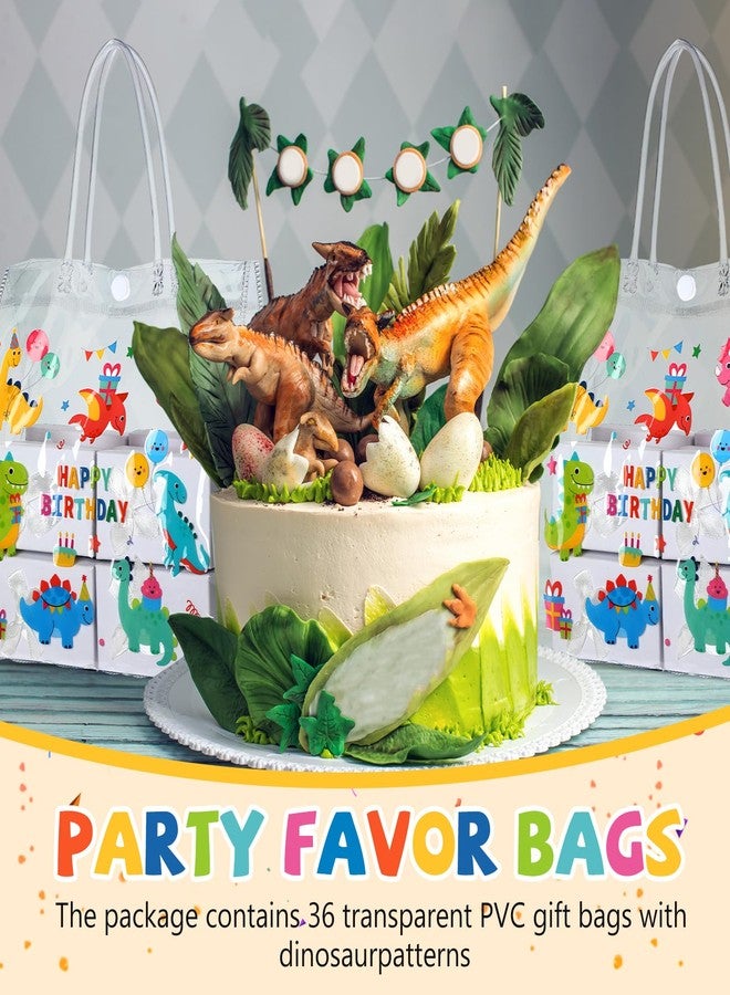 Supervitae 36 Pcs Dinosaur Clear Favor Bags with Handle Reusable Plastic PVC Gift Bag Animal Goodies Treats Wrap Totes for Birthday Party Supplies, 8 x 8 x 3.15 Inch - Image 5